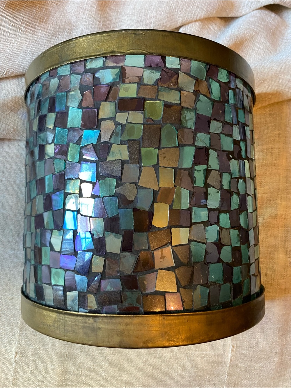 Brass Mosaic Wall Sconce Candle Holder - Iridescent Tile